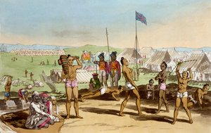 أوخارا مع إطلالة على معسكر المقيم البريطاني ، من "الزي والشخصية والأخلاق والعادات المحلية والاحتفالات الدينية للمهراتس" بواسطة TD Broughton ، النقش بواسطة موسى ، 1813 (كولو بواسطة دين علي